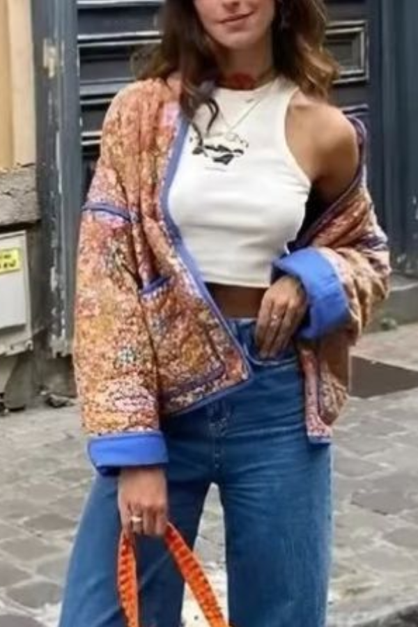| Colorblock Large Bag ståkrage quiltad Jacka Tillverkad Av Bomull