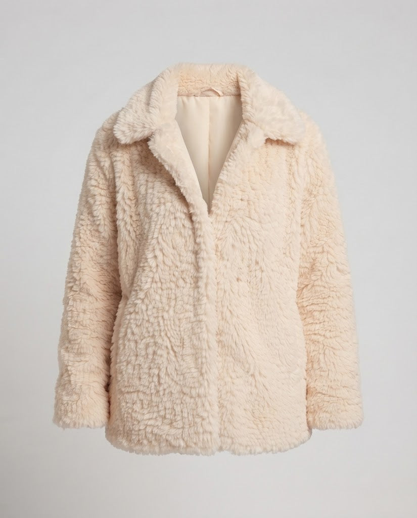 Dam Oversized Konstpäls Kappa med Teddy Finish och Varm Foder