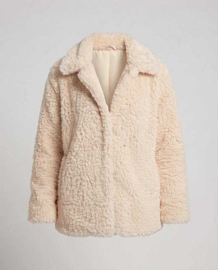 Dam Oversized Konstpäls Kappa med Teddy Finish och Varm Foder