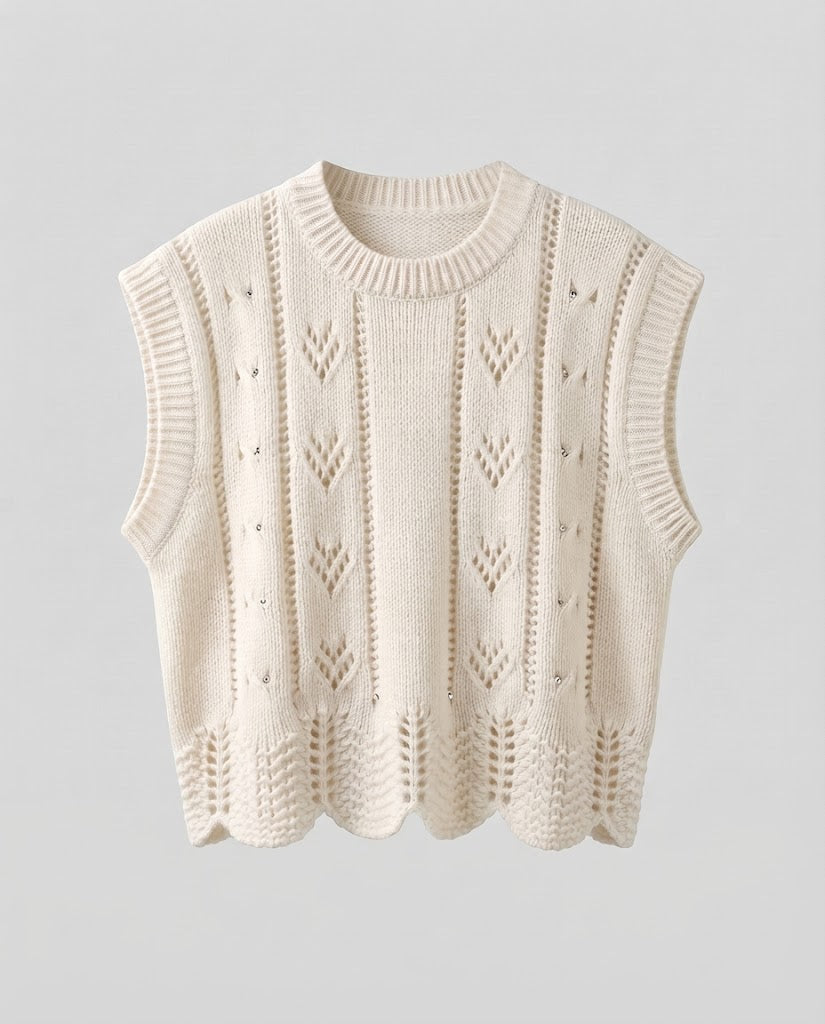 Dam Knitted Lace ärmlös väst med Shell fåll