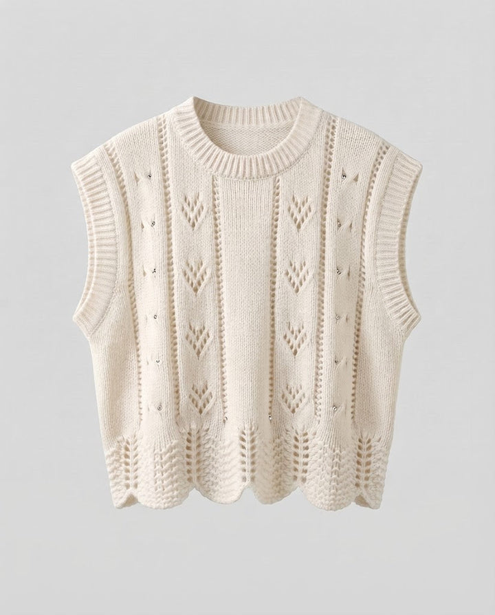 Dam Knitted Lace ärmlös väst med Shell fåll