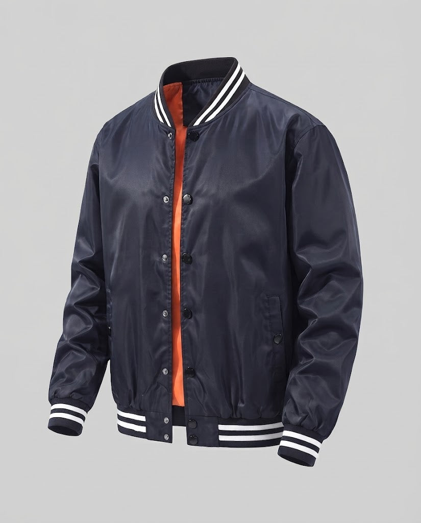 Herr college blouson med quiltad värmande foder och contrasting ribbad krage