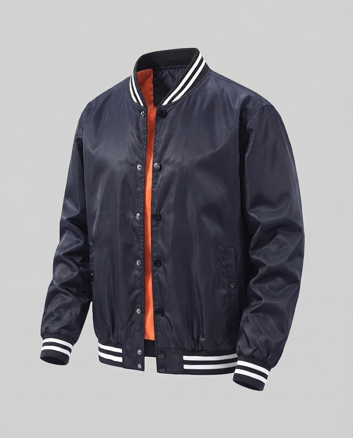 Herr college blouson med quiltad värmande foder och contrasting ribbad krage