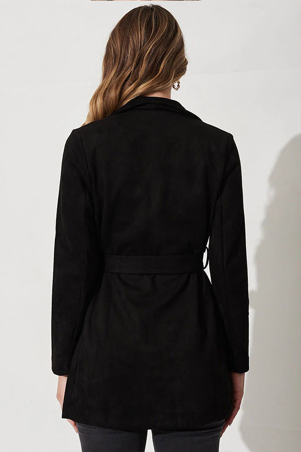 | Färg Kostym Cardigan Large Lapel Mocka Lång ärm Jacka