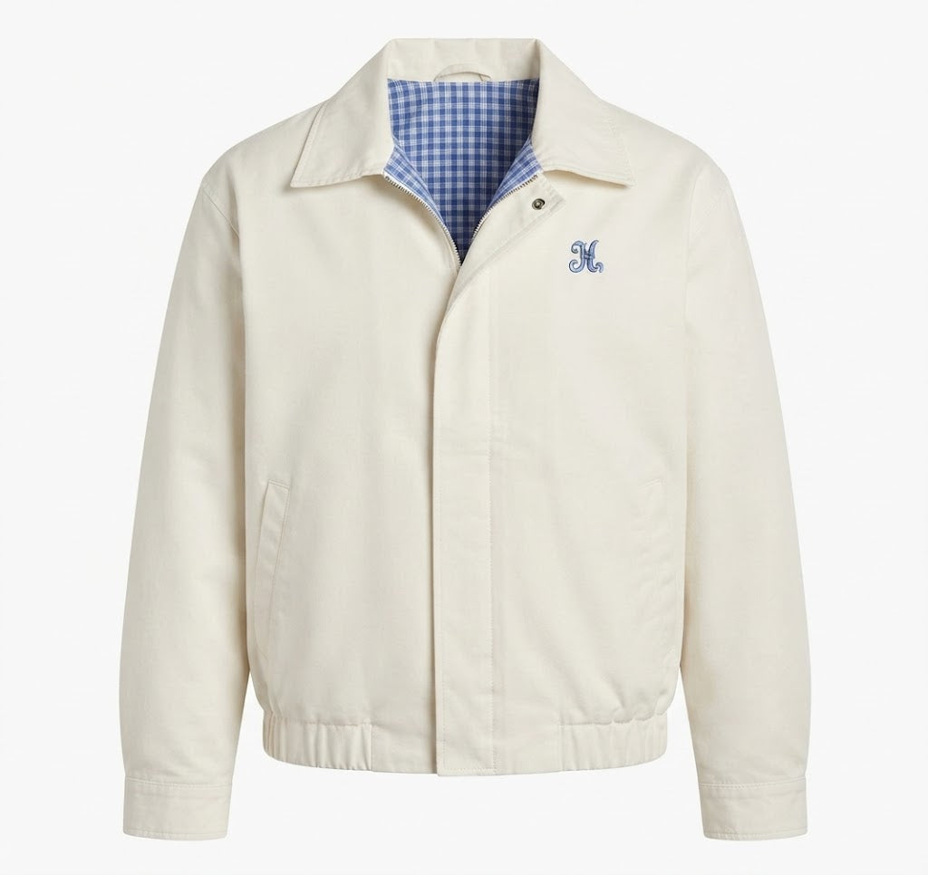 Dam Lätt Vindtät Blouson Jacka med Checked Foder, Elastic Nederkant, och Subtle Logo Embroidery