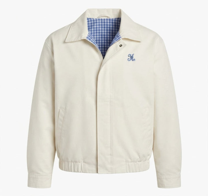 Dam Lätt Vindtät Blouson Jacka med Checked Foder, Elastic Nederkant, och Subtle Logo Embroidery