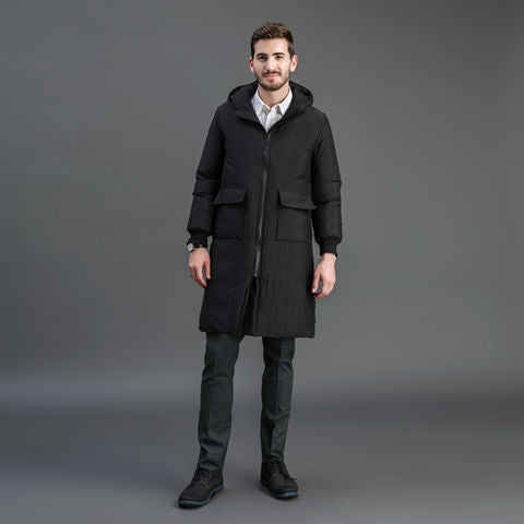 Herr Isolerad Funktionell Parkas med Huva och Knälång Quiltad Fyllning