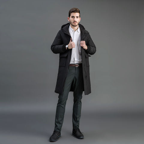 Herr Isolerad Funktionell Parkas med Huva och Knälång Quiltad Fyllning