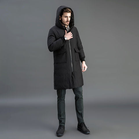Herr Isolerad Funktionell Parkas med Huva och Knälång Quiltad Fyllning