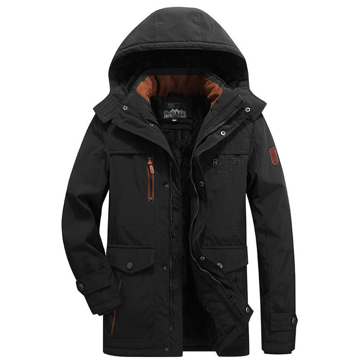 Herr vadderad field parka med teddyfoder, huva och flerafunction fickor