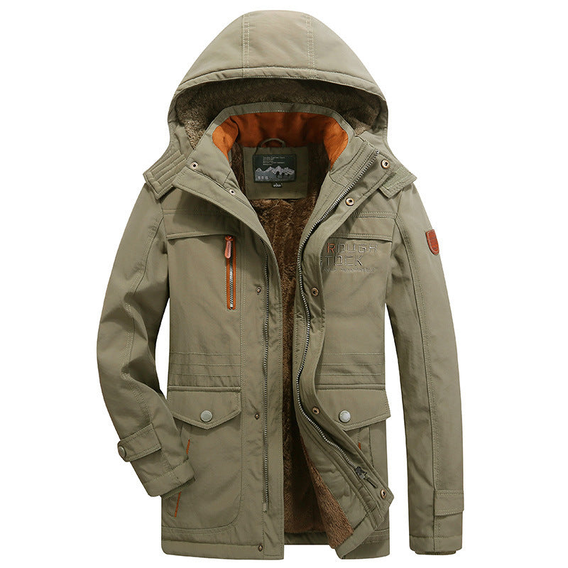 Herr vadderad field parka med teddyfoder, huva och flerafunction fickor