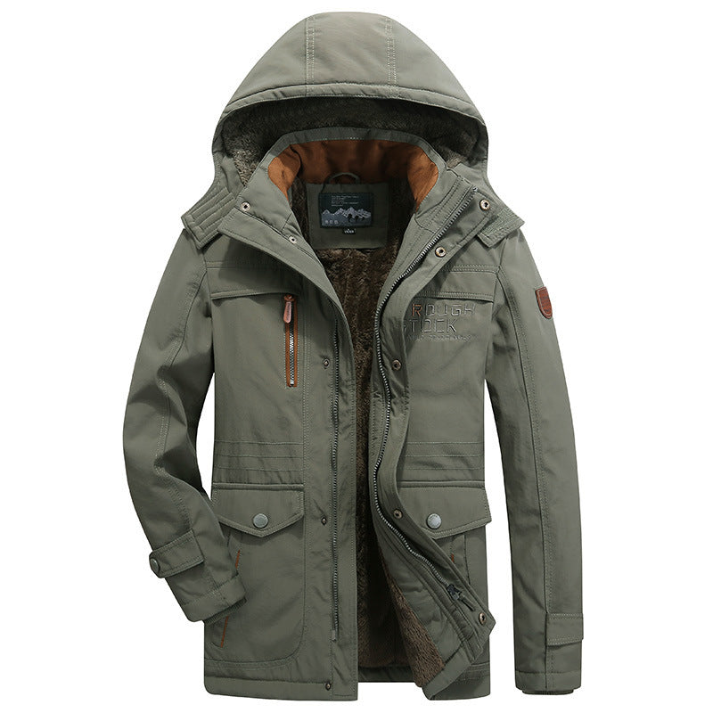 Herr vadderad field parka med teddyfoder, huva och flerafunction fickor