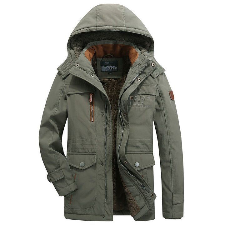 Herr vadderad field parka med teddyfoder, huva och flerafunction fickor
