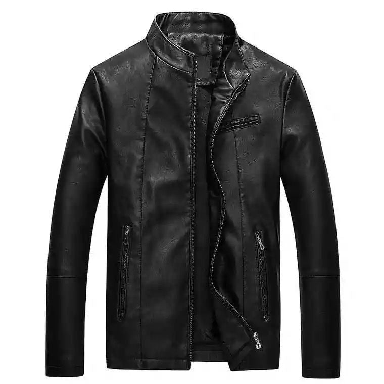 Herr Slim-Fit fuskläder bikerjacka med ståkrage och Dragkedja