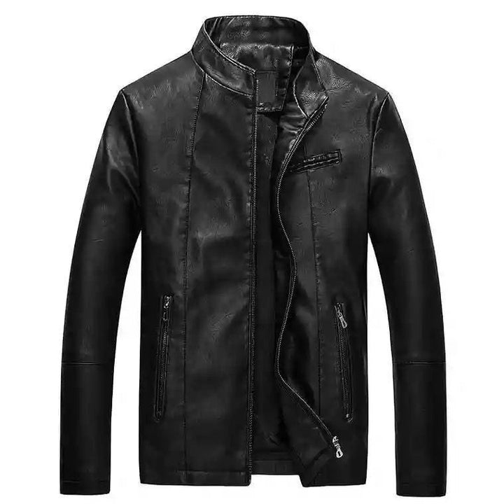 Herr Slim-Fit fuskläder bikerjacka med ståkrage och Dragkedja