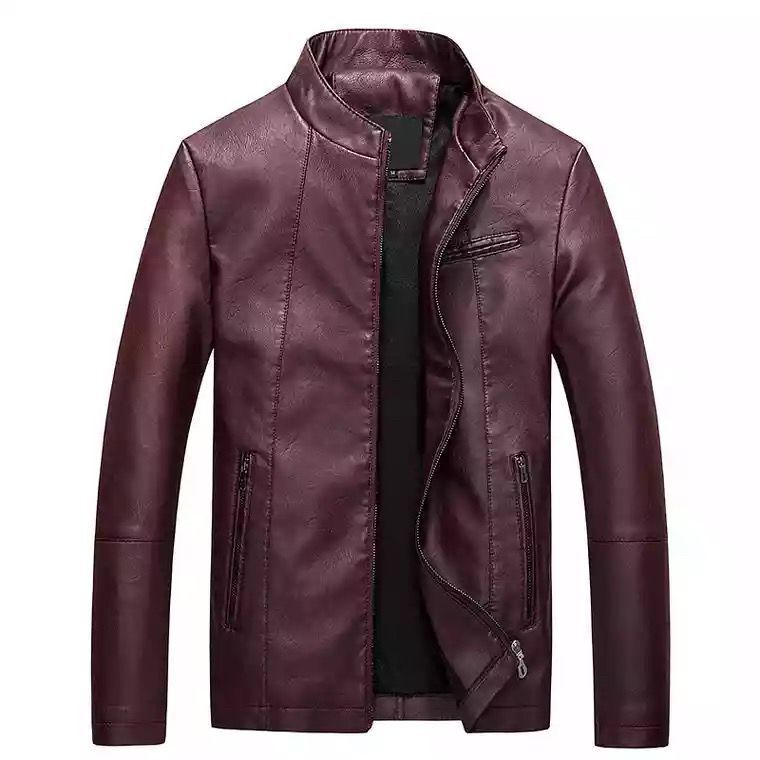 Herr Slim-Fit fuskläder bikerjacka med ståkrage och Dragkedja