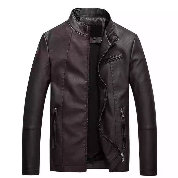Herr Slim-Fit fuskläder bikerjacka med ståkrage och Dragkedja