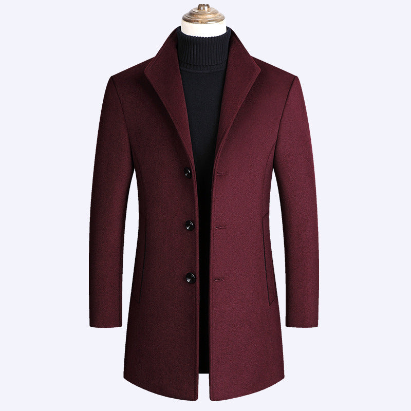 Herr Modern Tailored Ull Blandning Overcoat med Smal Siluett och Three-Button Fram