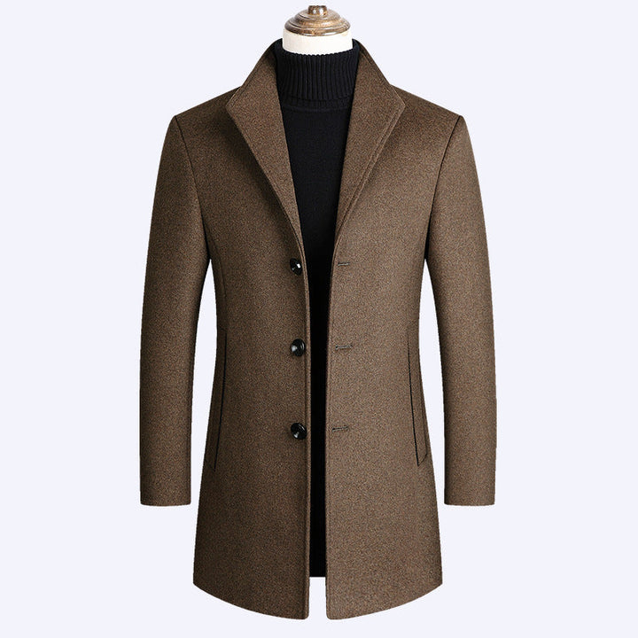 Herr Modern Tailored Ull Blandning Overcoat med Smal Siluett och Three-Button Fram