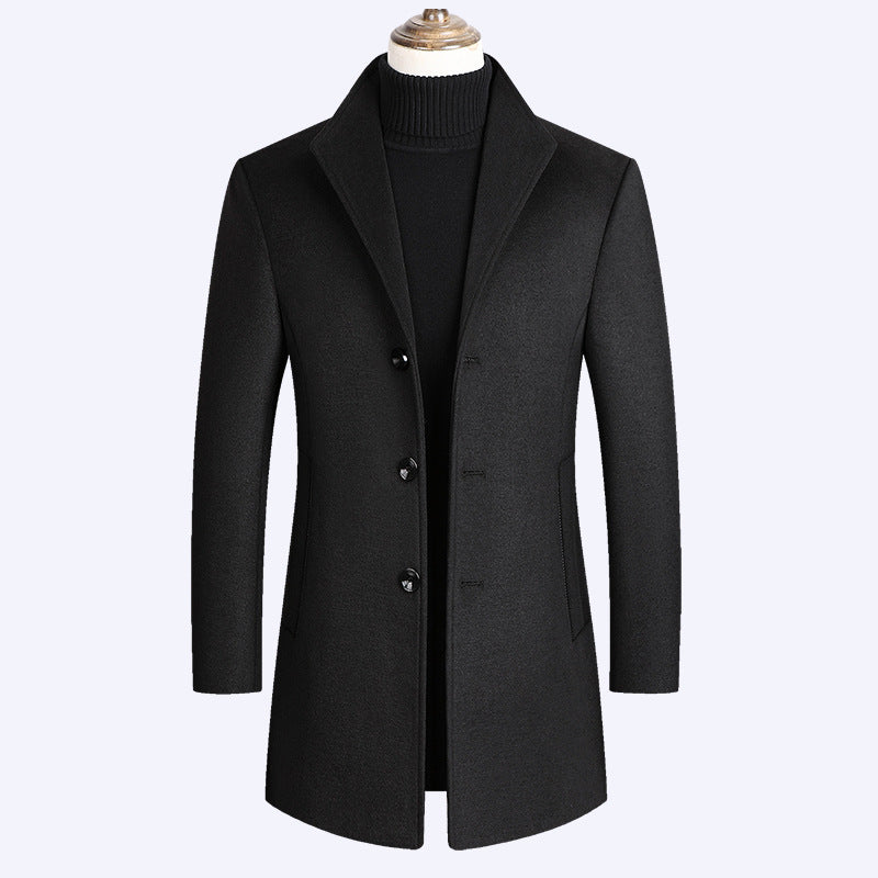 Herr Modern Tailored Ull Blandning Overcoat med Smal Siluett och Three-Button Fram