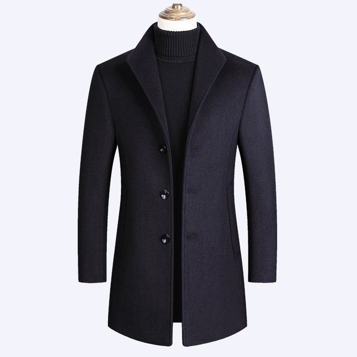 Herr Modern Tailored Ull Blandning Overcoat med Smal Siluett och Three-Button Fram