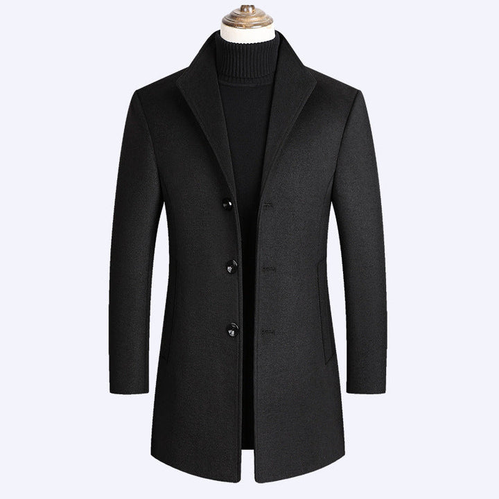 Herr Modern Tailored Ull Blandning Overcoat med Smal Siluett och Three-Button Fram
