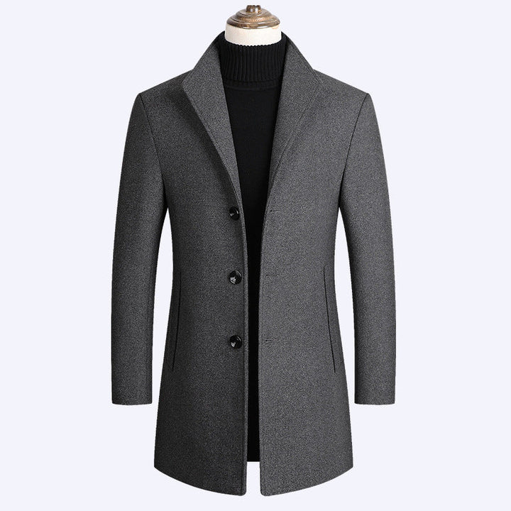 Herr Modern Tailored Ull Blandning Overcoat med Smal Siluett och Three-Button Fram