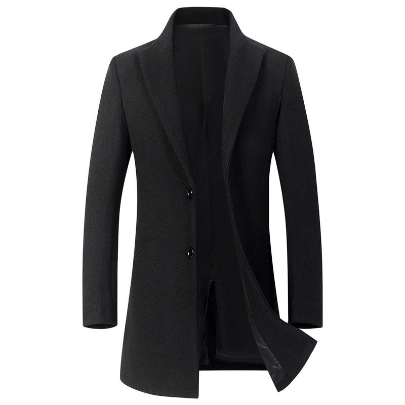 Herr Longline Ull Blandning Overcoat med Smal Lapels och Ljus Termisk Foder