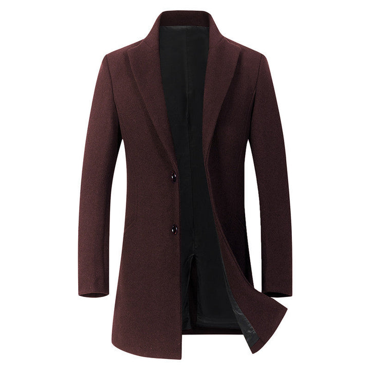 Herr Longline Ull Blandning Overcoat med Smal Lapels och Ljus Termisk Foder