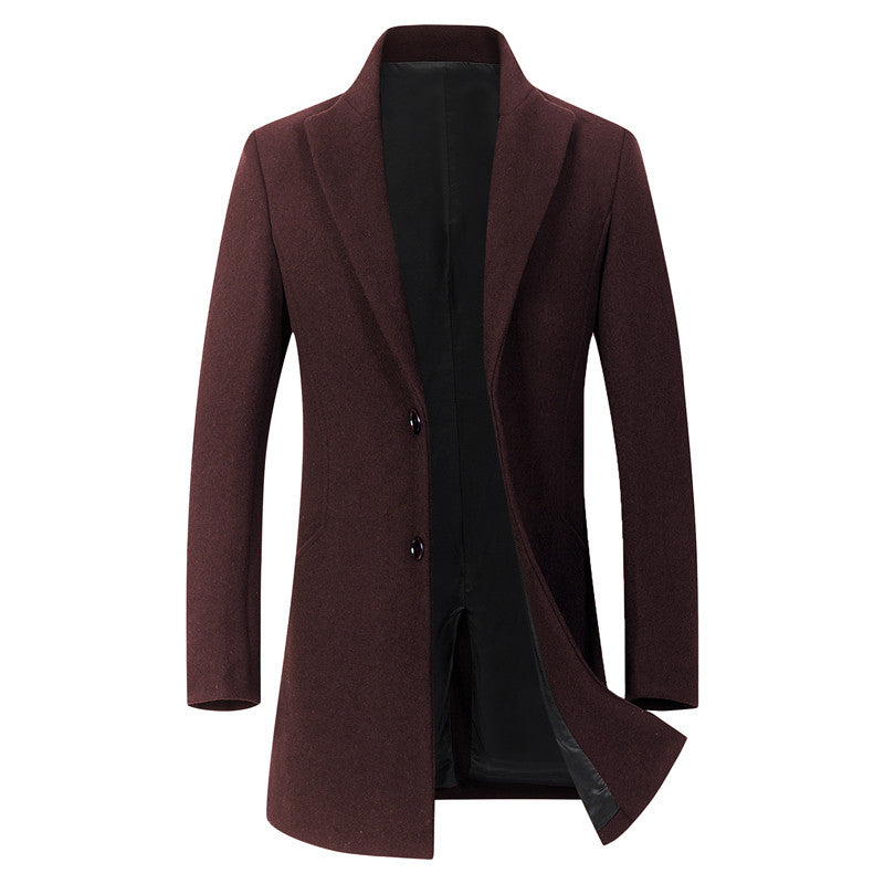 Herr Longline Ull Blandning Overcoat med Smal Lapels och Ljus Termisk Foder