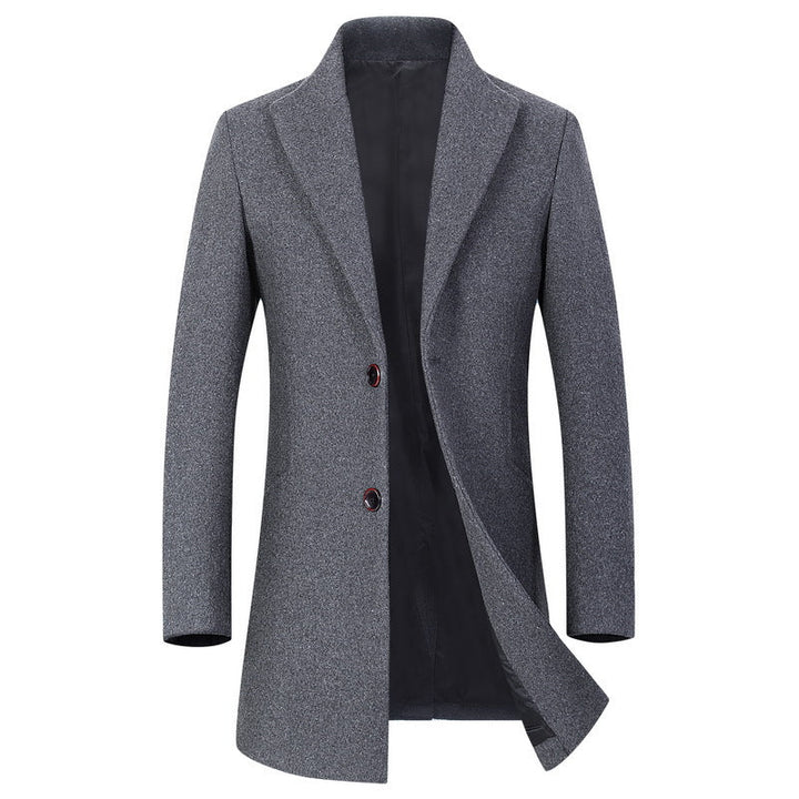 Herr Longline Ull Blandning Overcoat med Smal Lapels och Ljus Termisk Foder