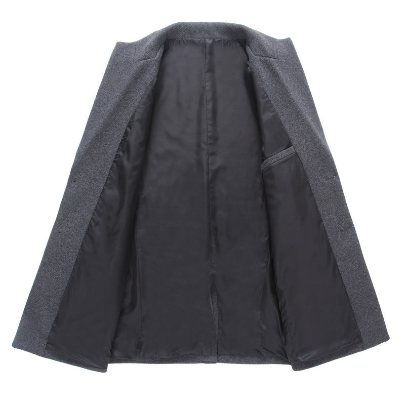 Herr Longline Ull Blandning Overcoat med Smal Lapels och Ljus Termisk Foder