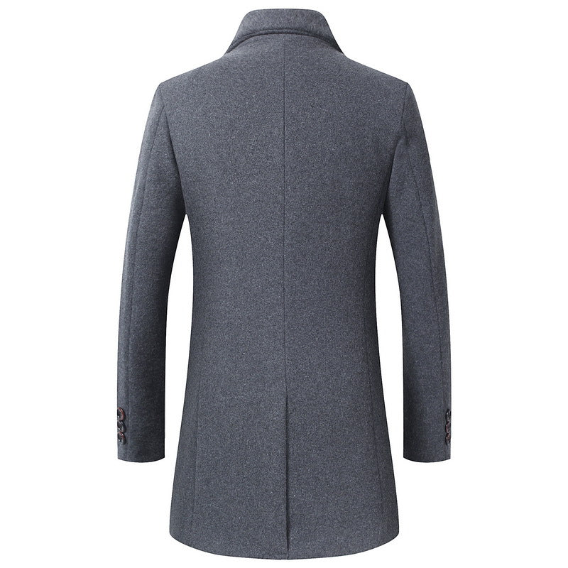 Herr Longline Ull Blandning Overcoat med Smal Lapels och Ljus Termisk Foder