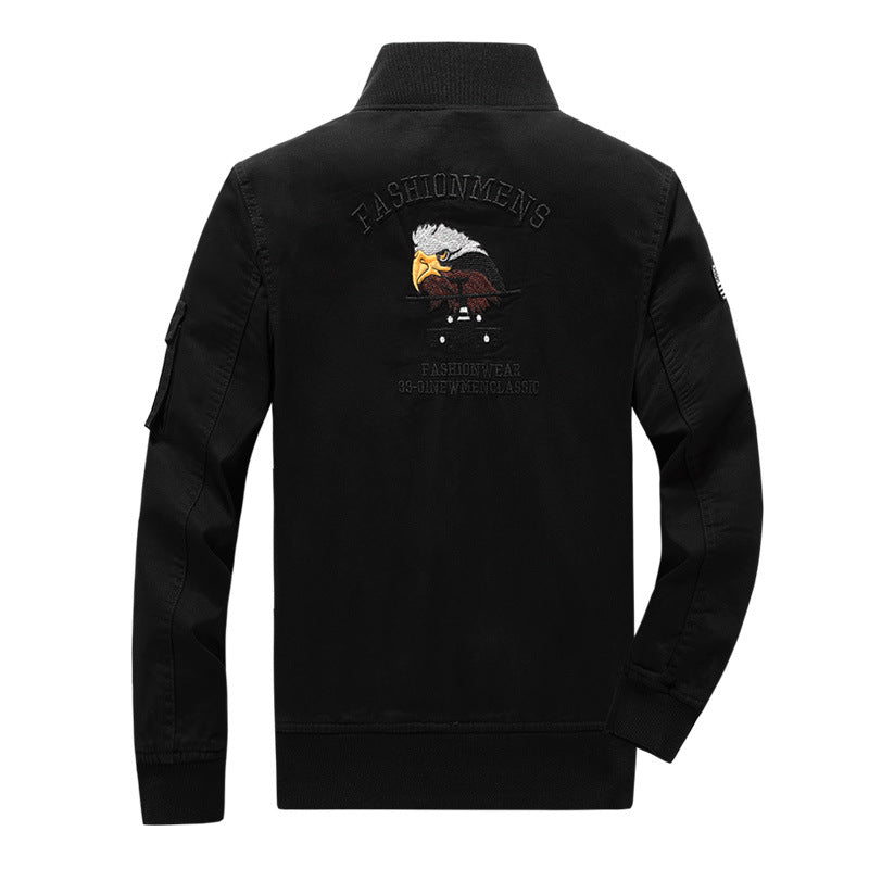 Herr Militär Inspirerad fältjacka med Emblem Patchar och ståkrage
