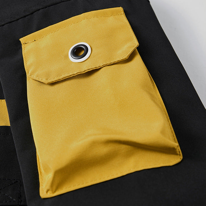 Herr Utility med Huva Shell Jacka med Multiple Fickor och Contrast Fodrad Huva