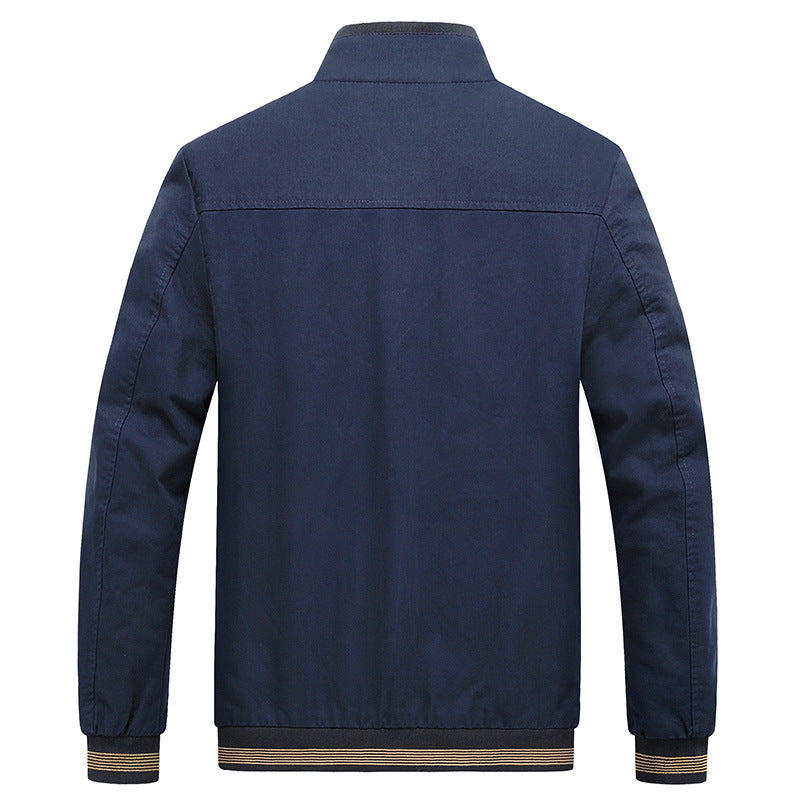 Herr Lätt Harrington Jacka med Ståkrage, Dold Dragkedja, Randig Ribbstickade Muddar &amp; Patterned Foder
