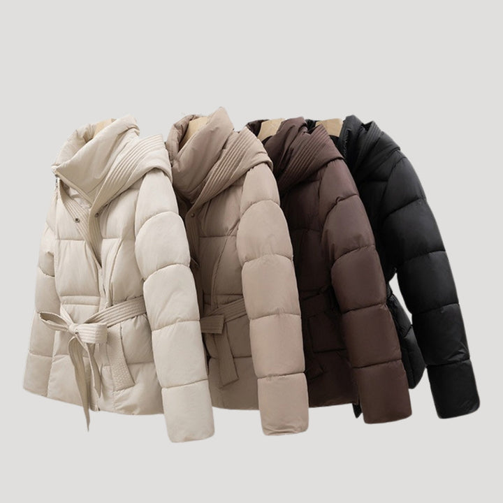 | Dam vinter pufferjacka med huva och Belt