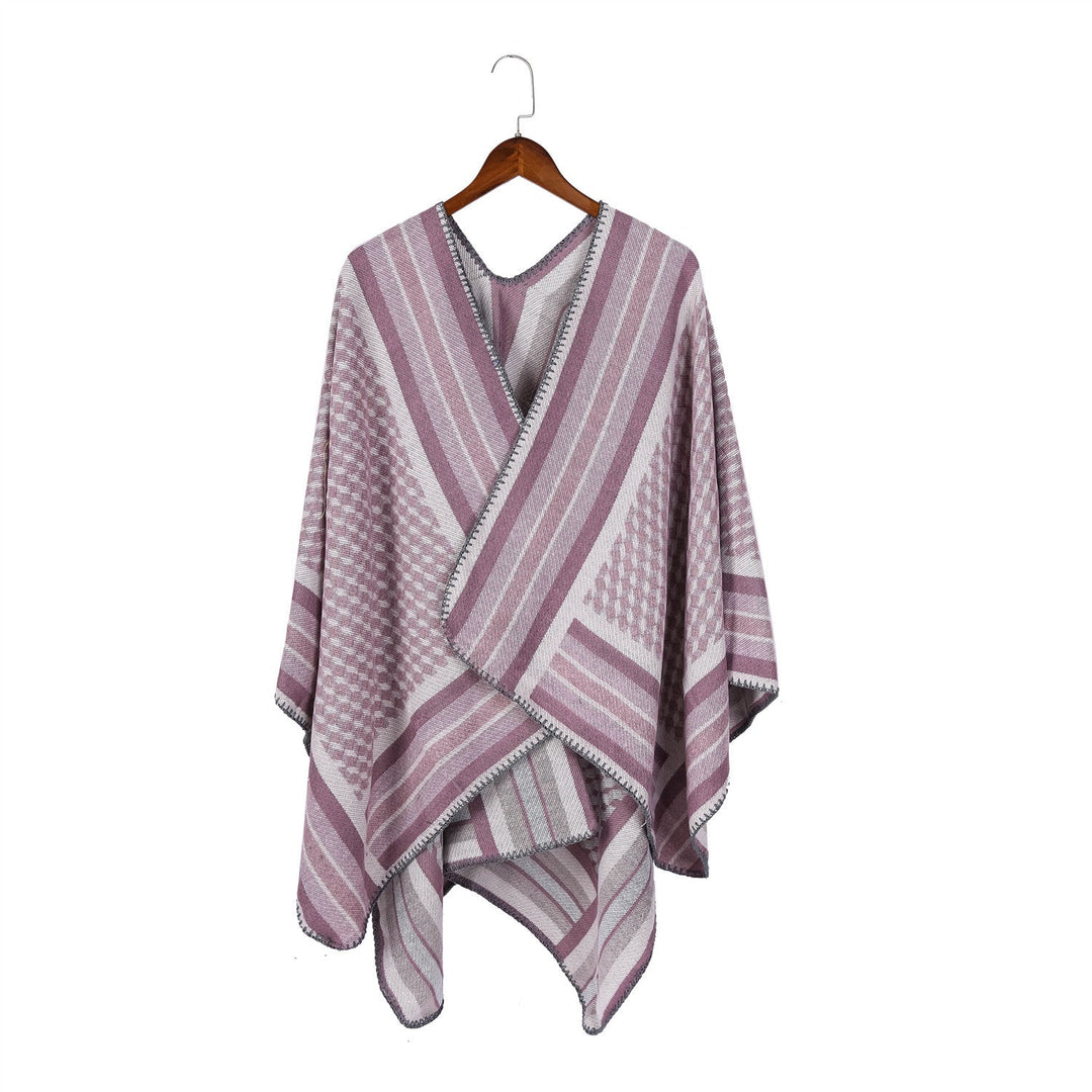 Dam jacquard woven ullblandning wrap med V-neck och graphic stripe relief