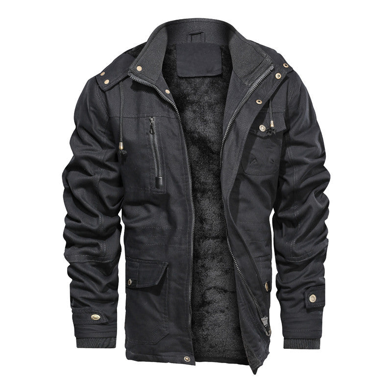 Herr Isolerad Fältjacka med Teddyfoder, Vindtät Canvas &amp; Flera Fickor