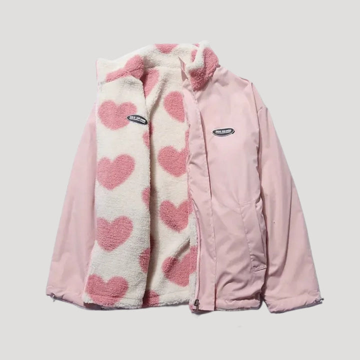 | Dam vändbar fleece jacka med heart motif