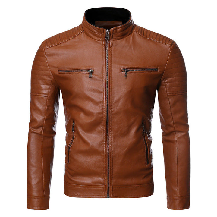 Herr Tailored Moto Jacka Tillverkad av Mjuk Läder Look med Ergonomic Axel Padding och Dold Dragkedjor