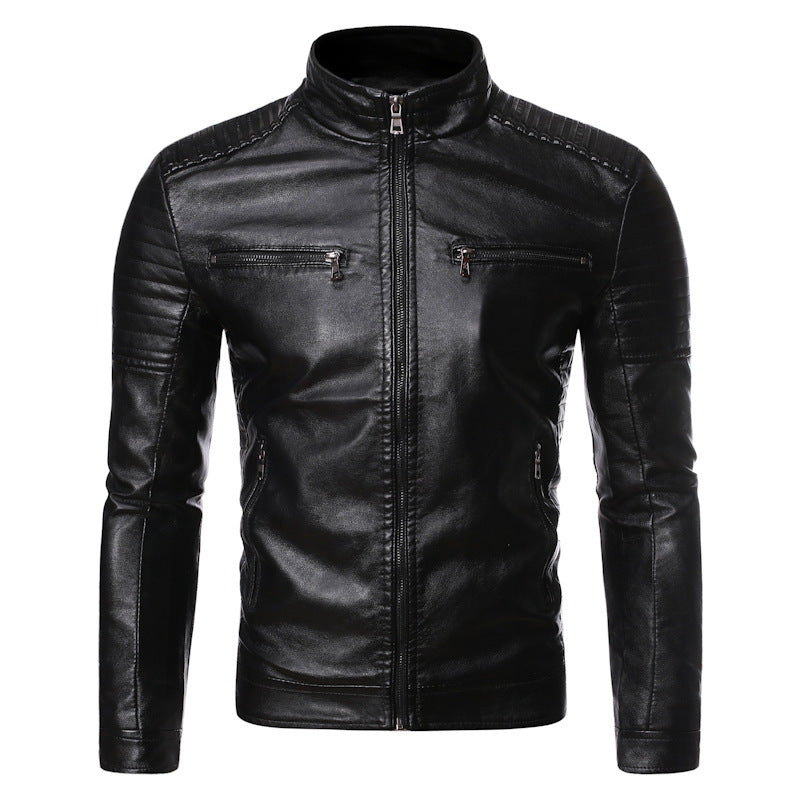 Herr Tailored Moto Jacka Tillverkad av Mjuk Läder Look med Ergonomic Axel Padding och Dold Dragkedjor