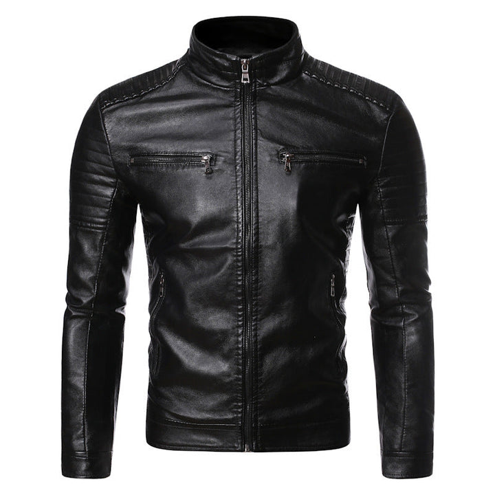 Herr Tailored Moto Jacka Tillverkad av Mjuk Läder Look med Ergonomic Axel Padding och Dold Dragkedjor