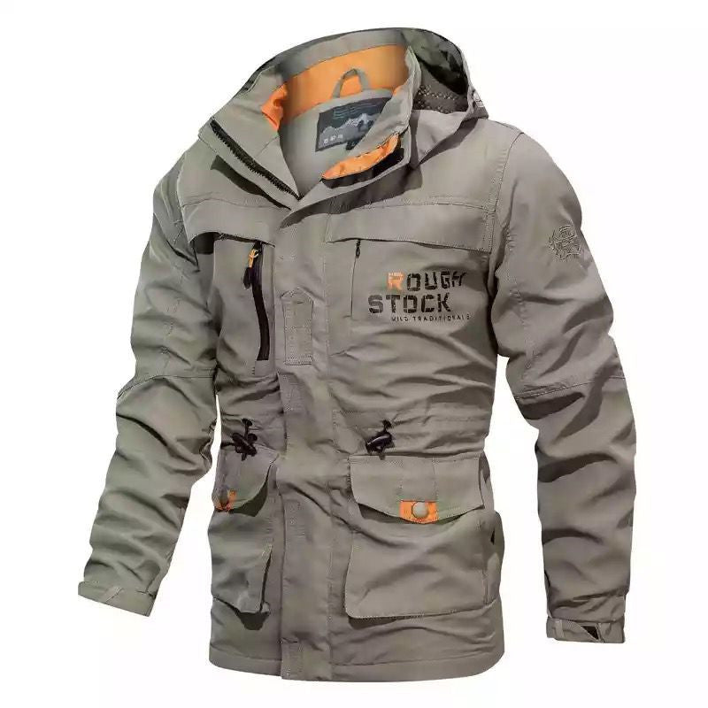 Herr Funktion Field parka med huva, flerafunktionell Fickor och Justerbar Midja Drawstring
