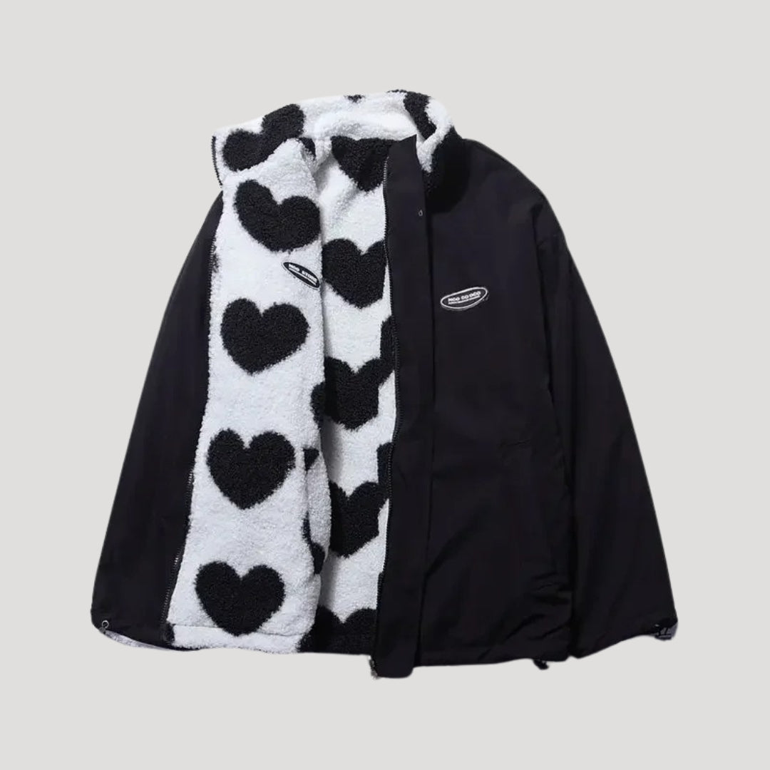 | Dam vändbar fleece jacka med heart motif