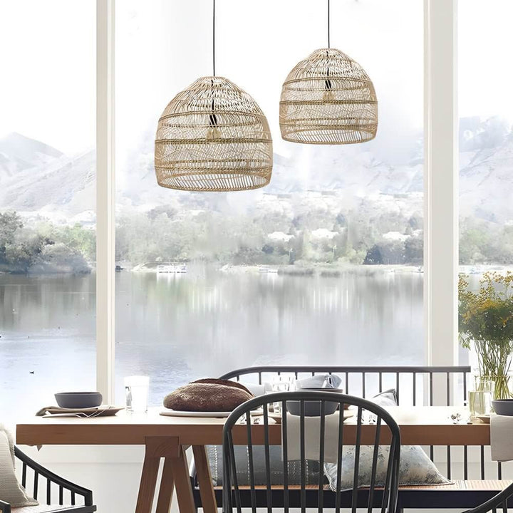 [Open-Box]15.7-/19.7-Inch W Rattan Woven Dome Pendant Light