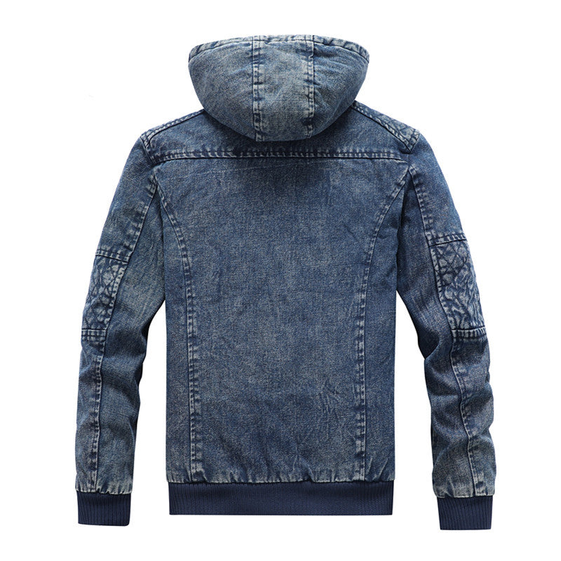 Herr denimjacka med huva och teddyfoder i washed vintage look