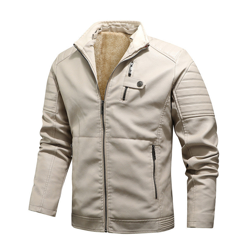 Herr urban bikerjacka i läderlook med teddyfoder och quiltad Ärm Detalj