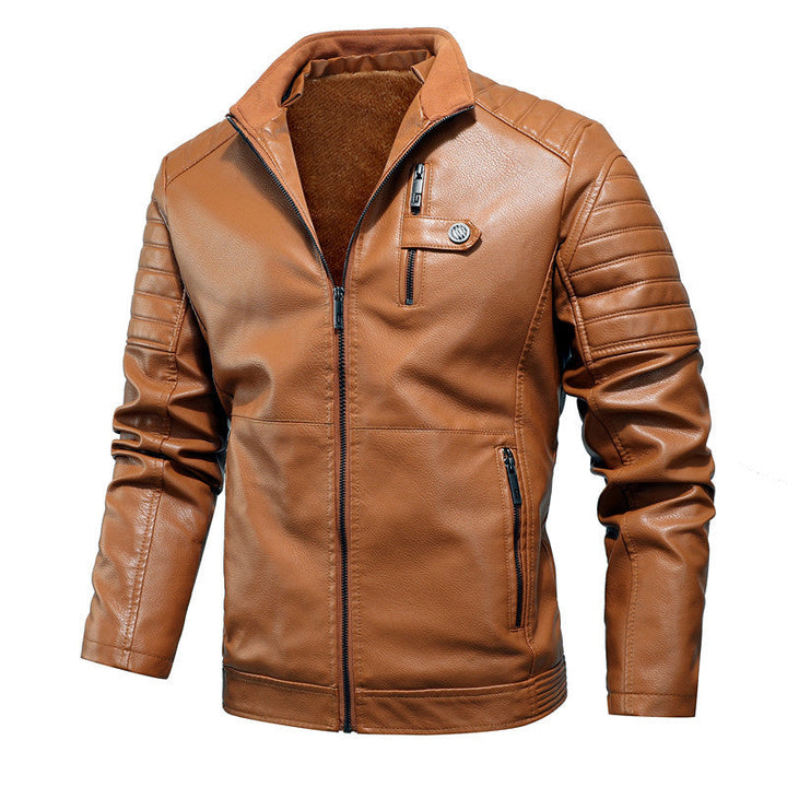 Herr urban bikerjacka i läderlook med teddyfoder och quiltad Ärm Detalj