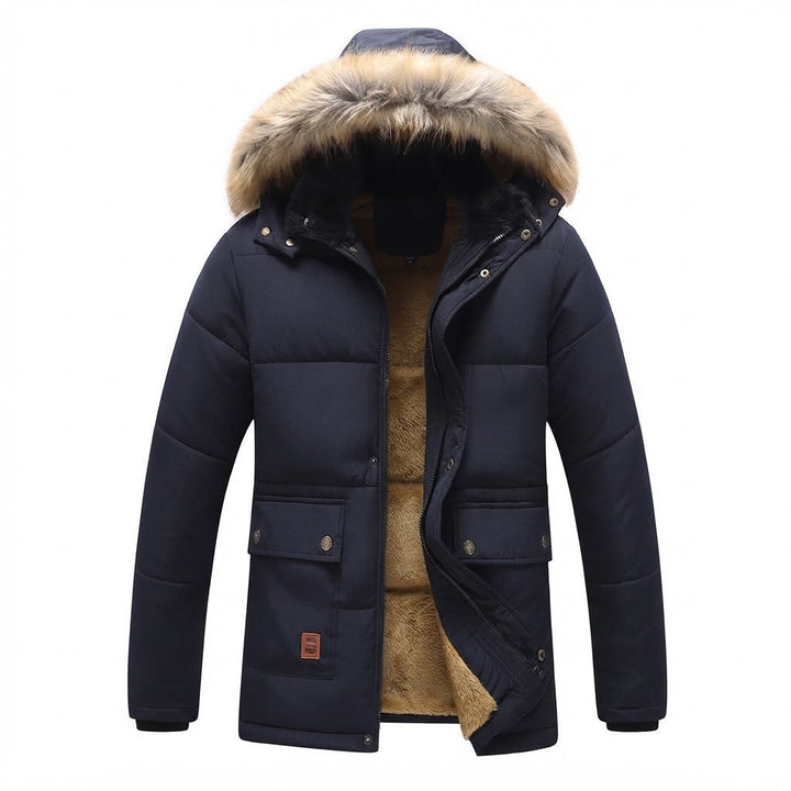 Herr Insulated Vinter Parka med Tjock Teddyfoder, Avtagbar Faux Fur Huva, och Multifunctional Fickor